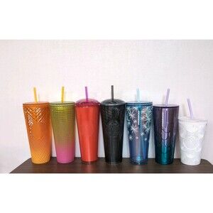 Starbucks Tumbler Lot of 7 Metal Holiday Plastic Cups 16 oz - 24 oz